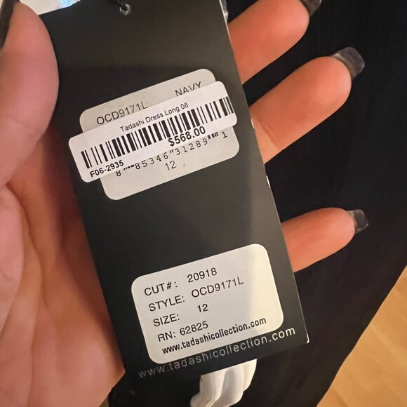 $538 TADASHI SHOJI COLLECTION SILK BEADED TRIM GOWN SIZE 12 NAVY - Picture 4 of 7